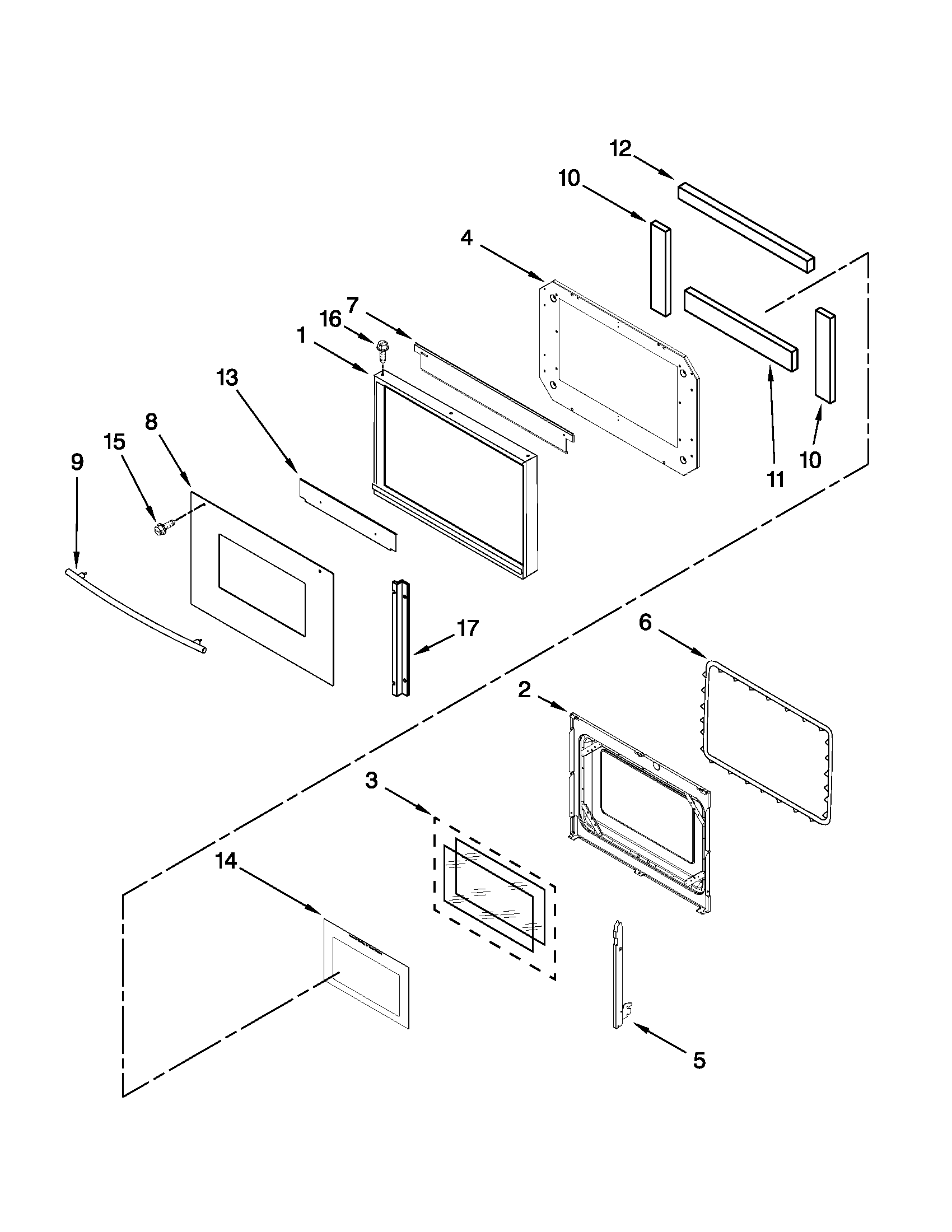Upper oven door parts