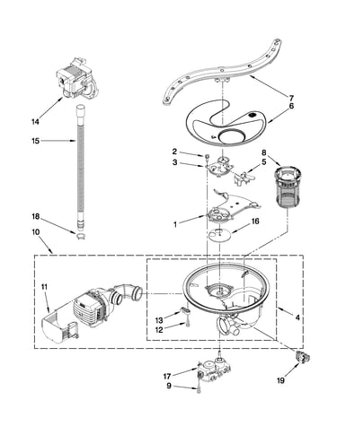 Pump, washarm and motor parts