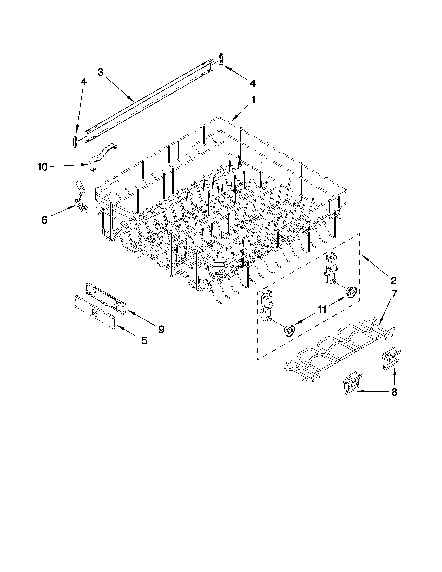 Upper rack and track parts