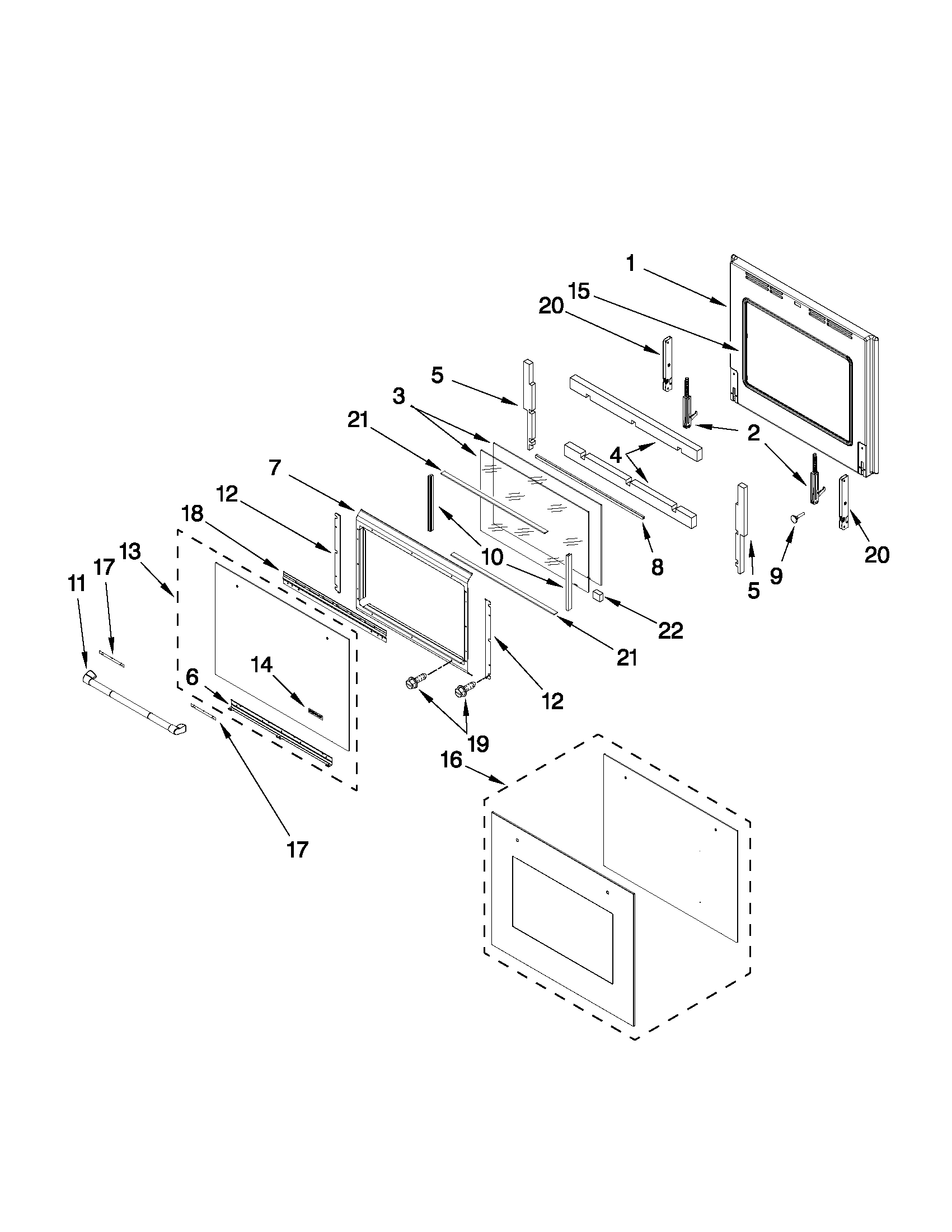Upper oven door parts