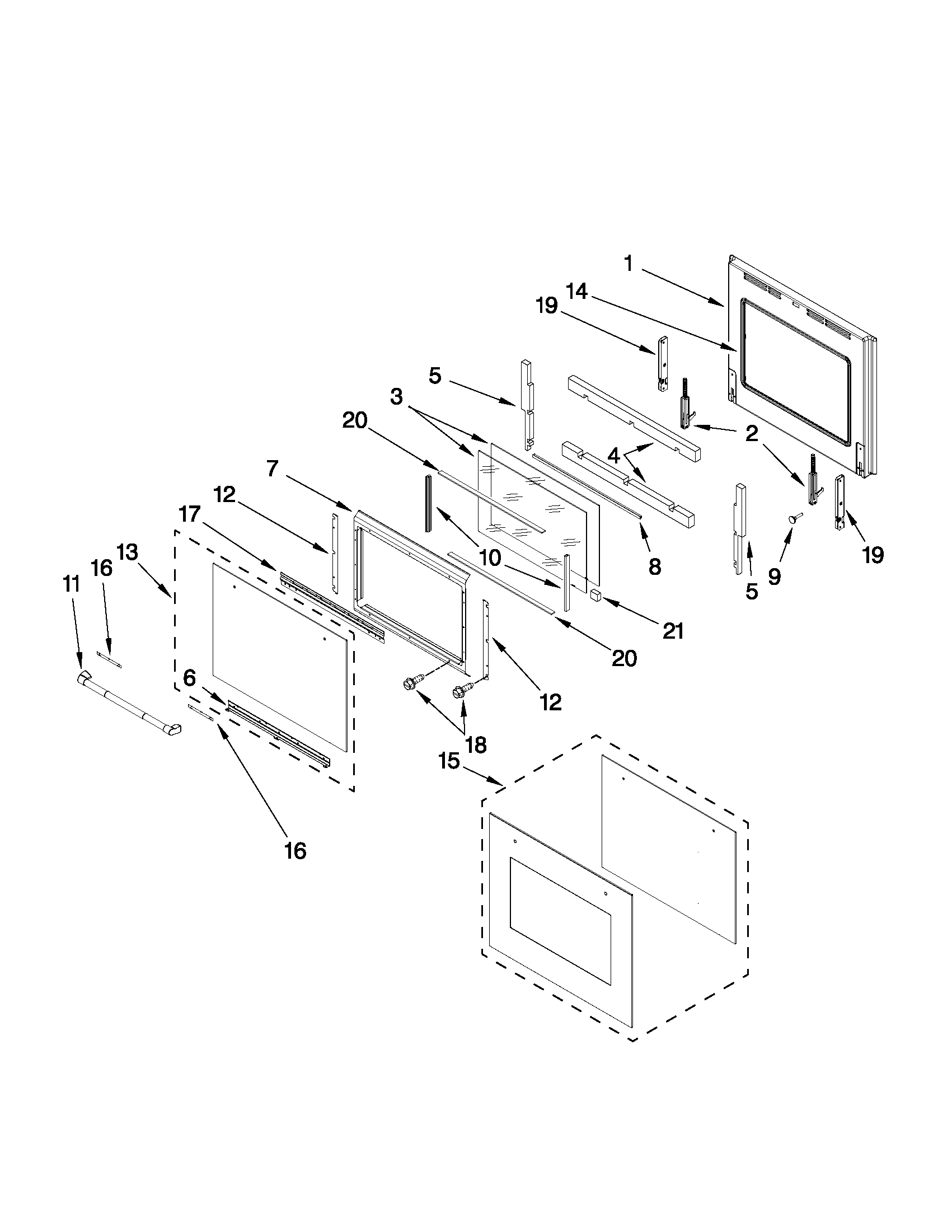 Lower oven door parts