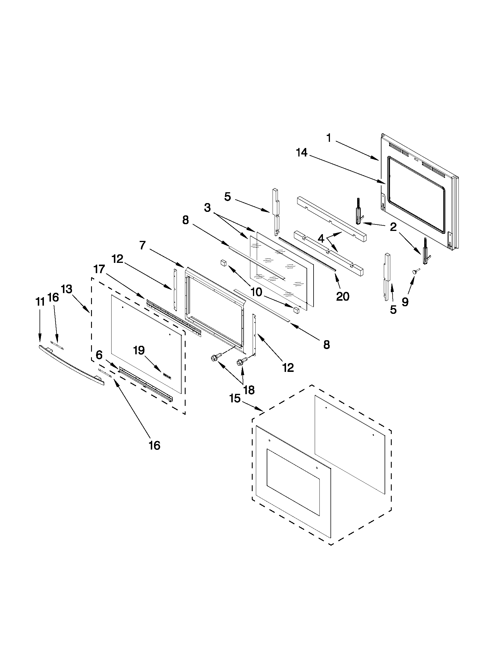 Lower oven door parts