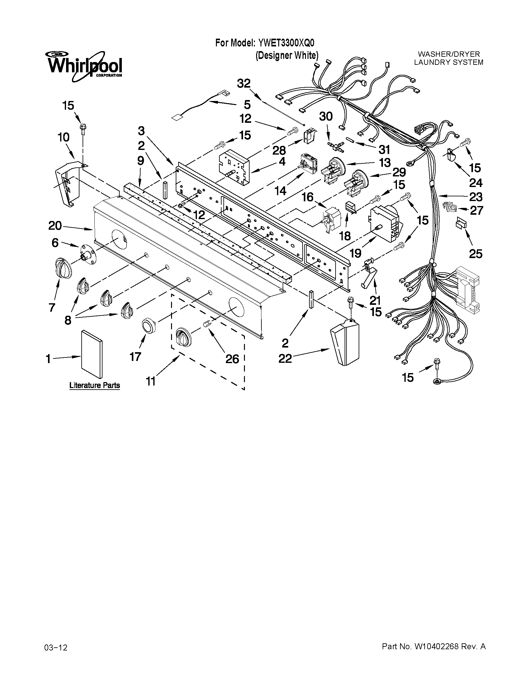 Washer/dryer control panel parts