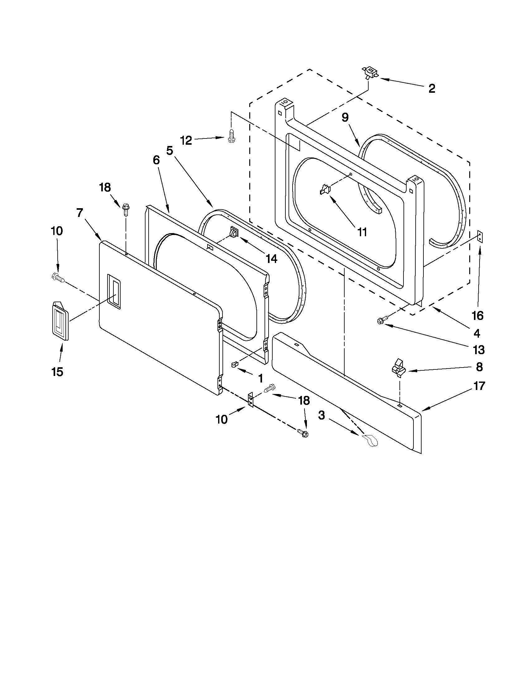 Dryer front panel and door parts