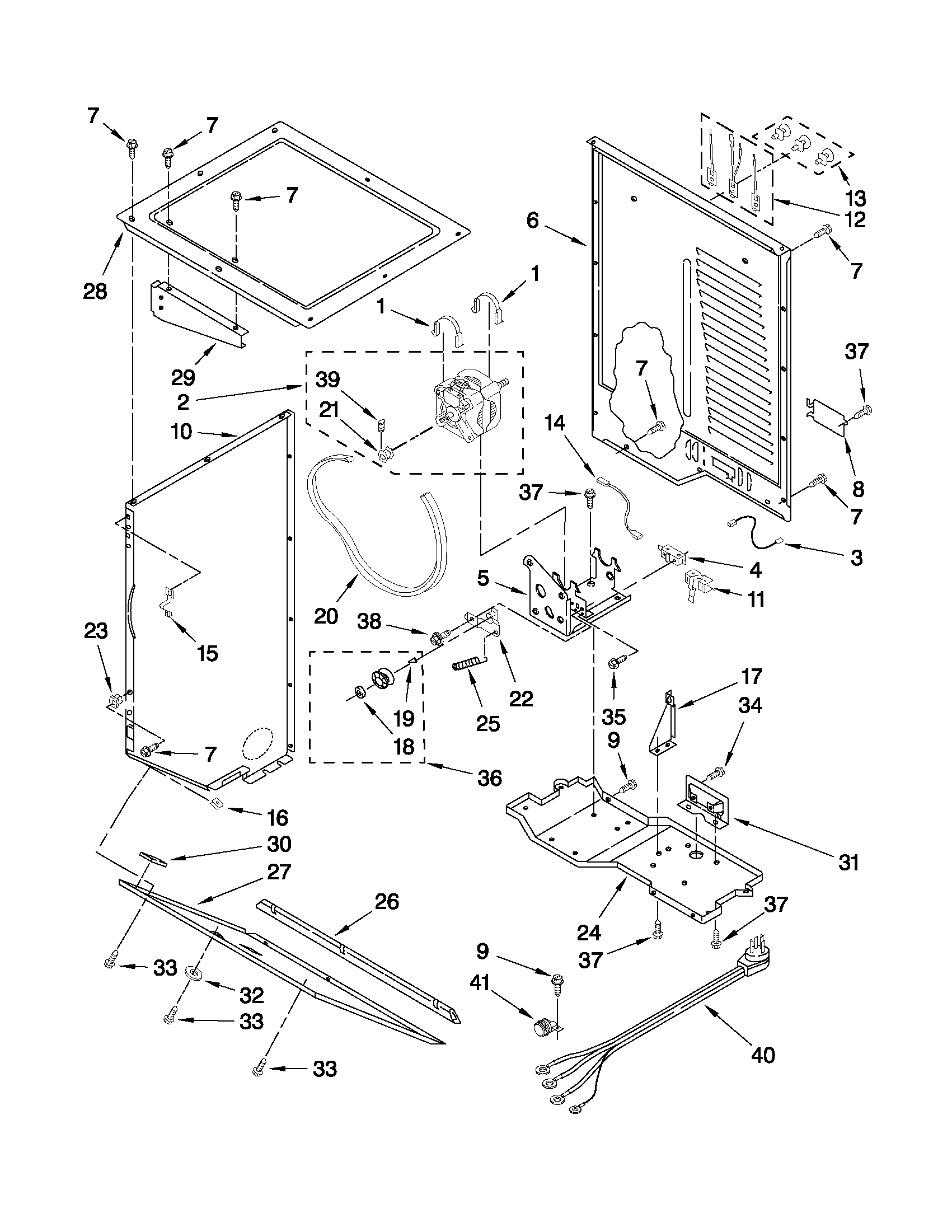 Dryer cabinet and motor parts