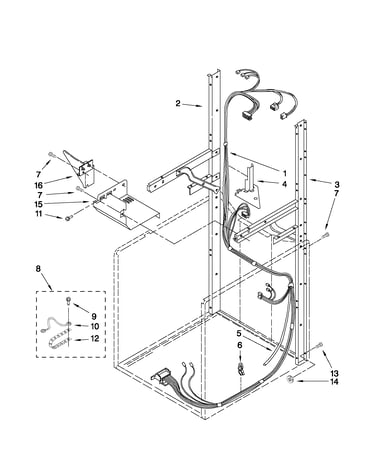 Dryer support and washer harness parts