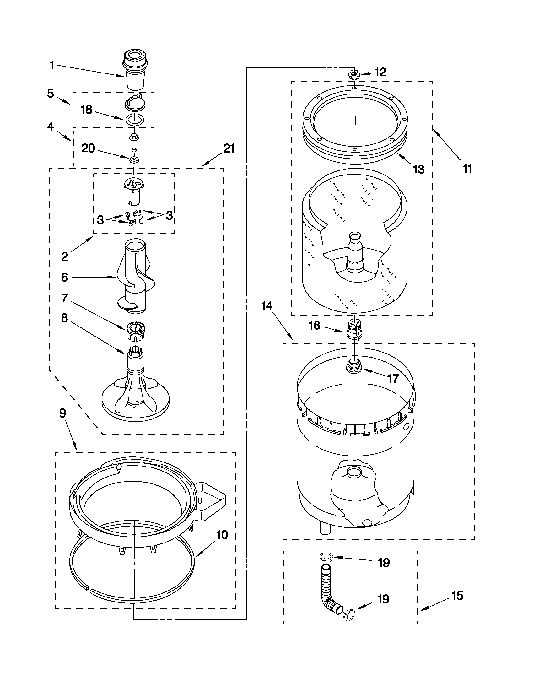 Agitator, basket and tub parts