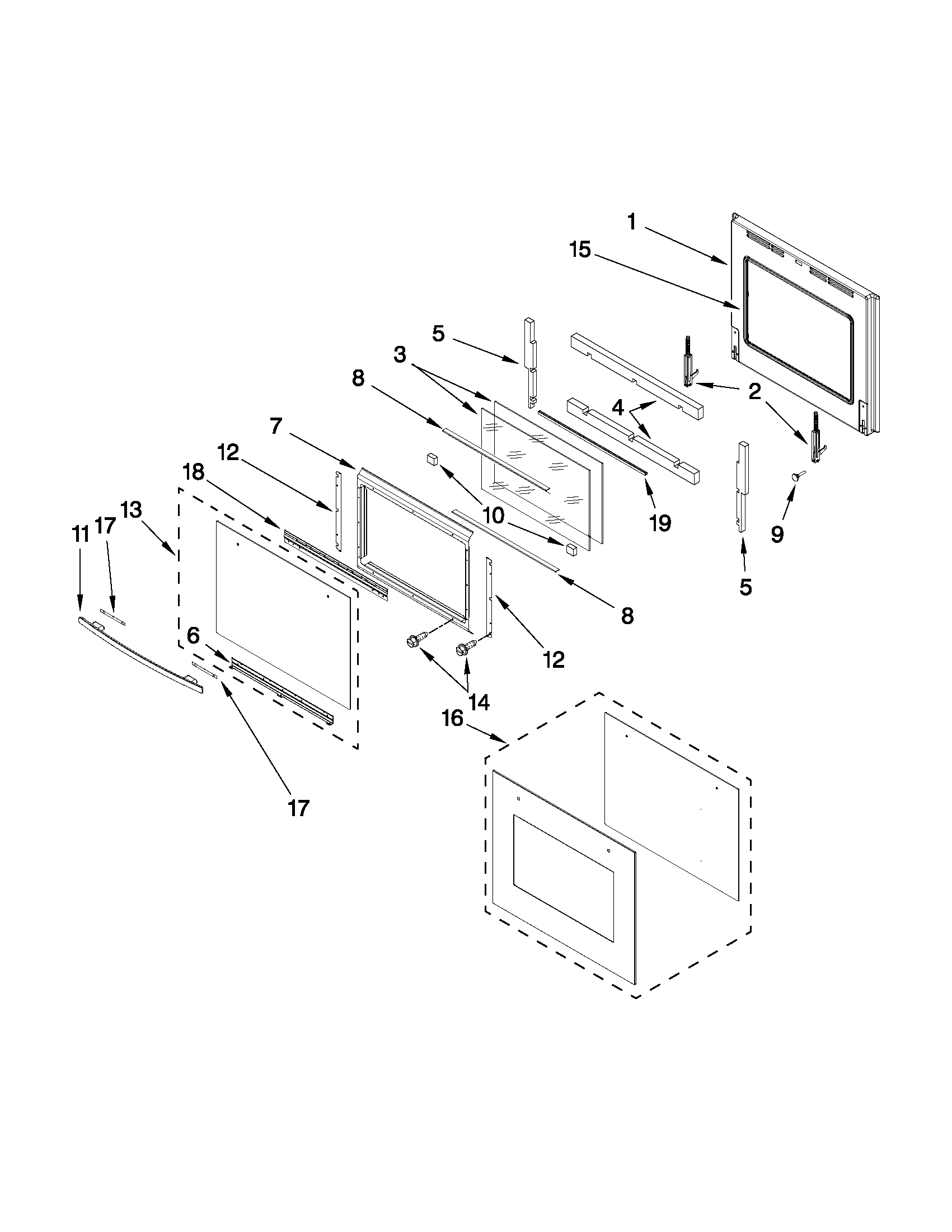 Upper oven door parts