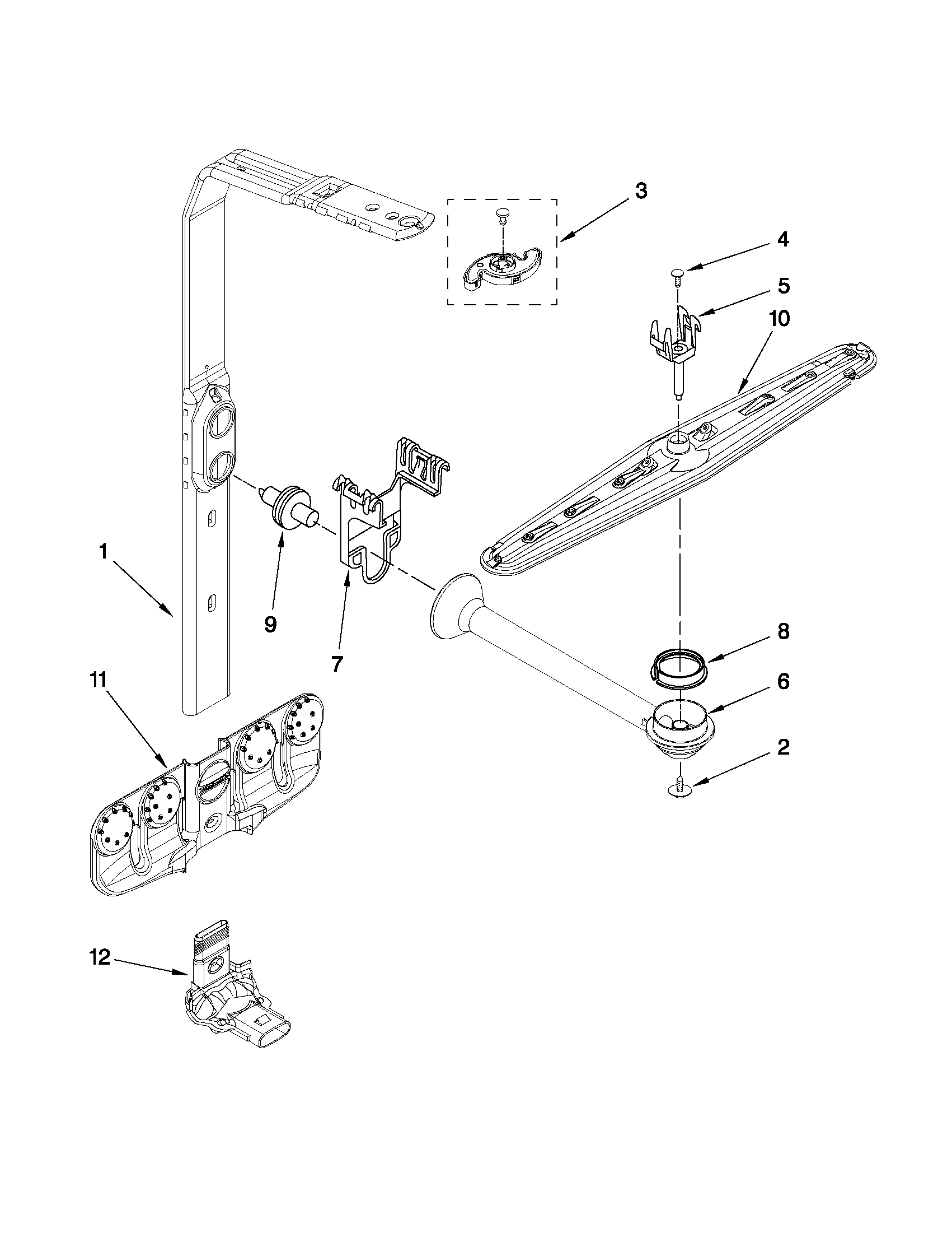 Upper wash and rinse parts