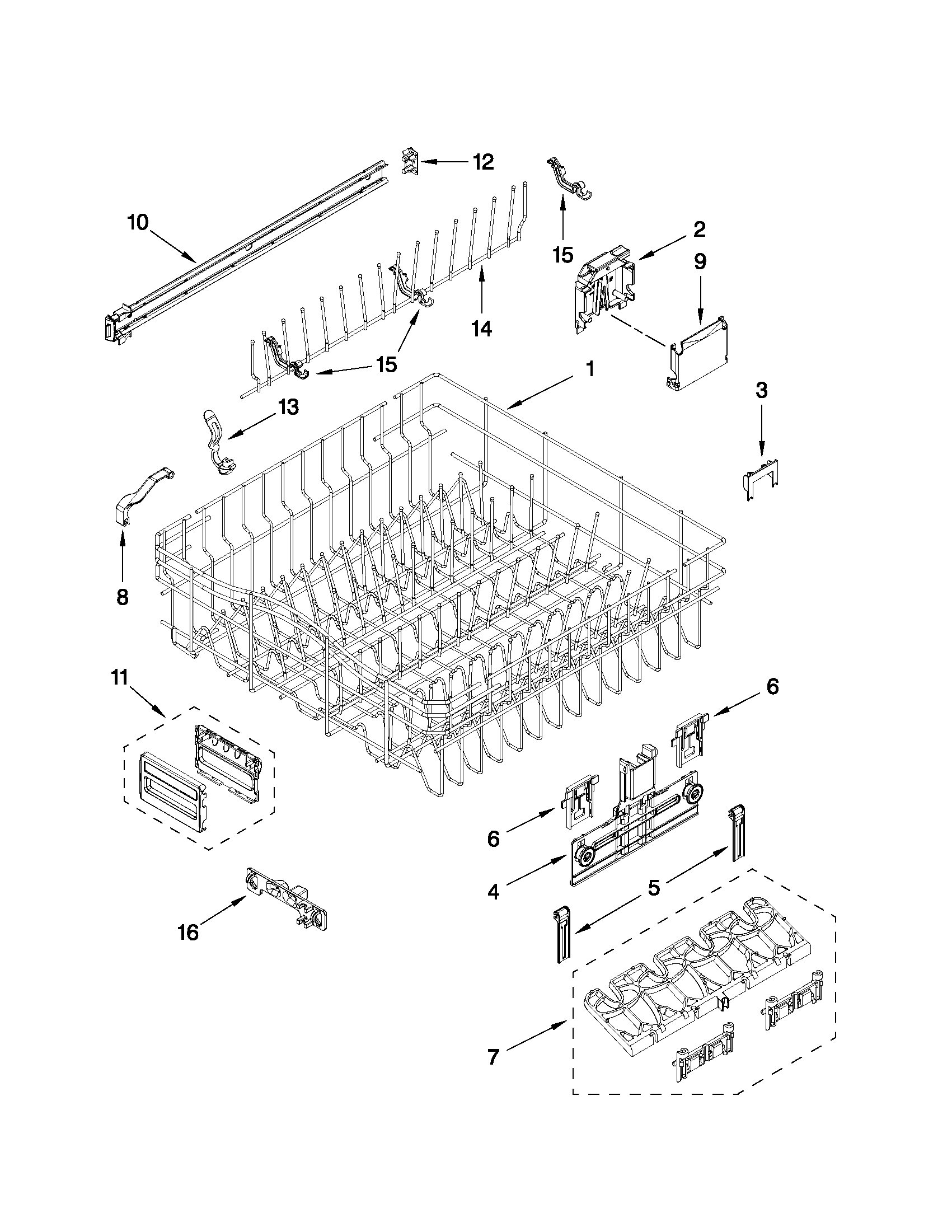 Upper rack and track parts