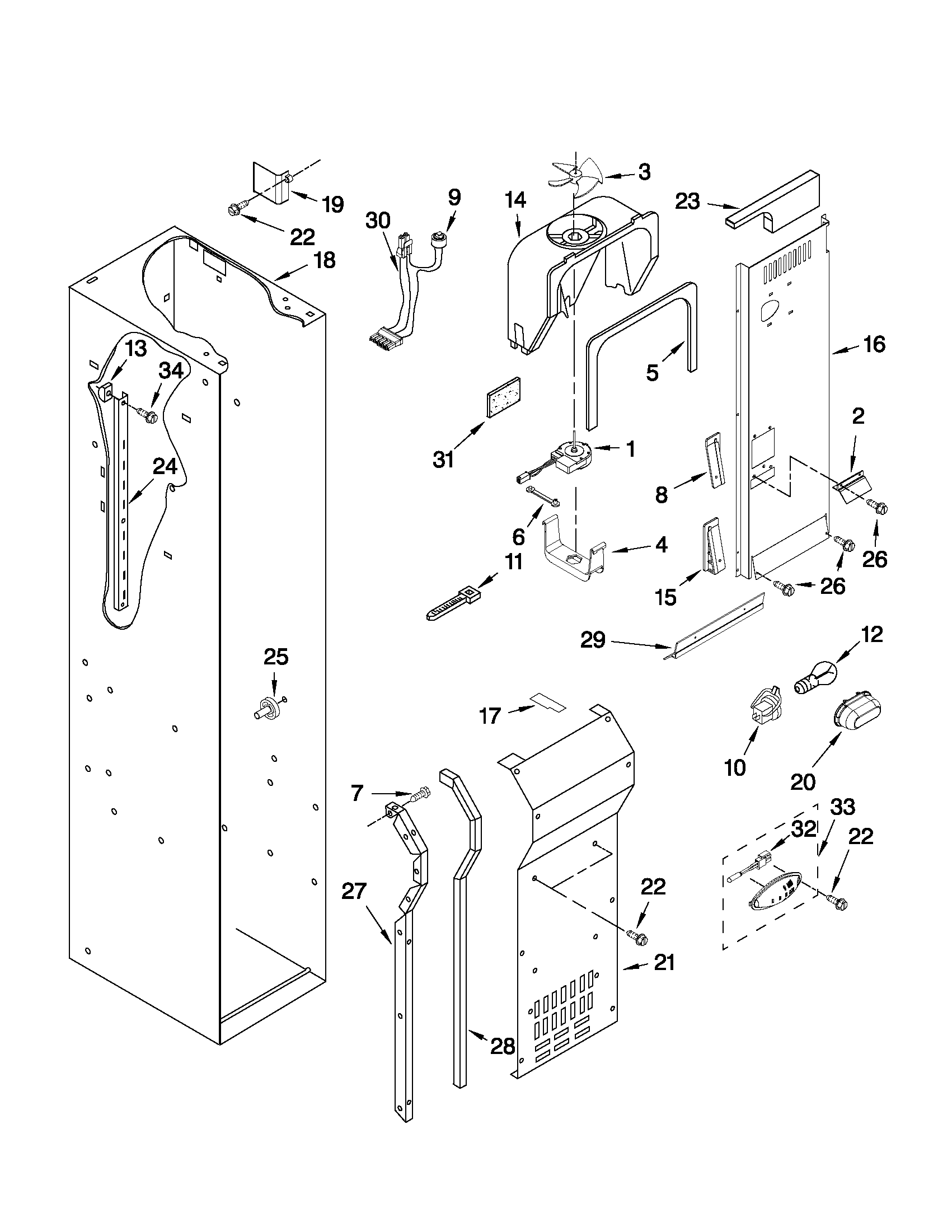 Freezer liner and air flow parts