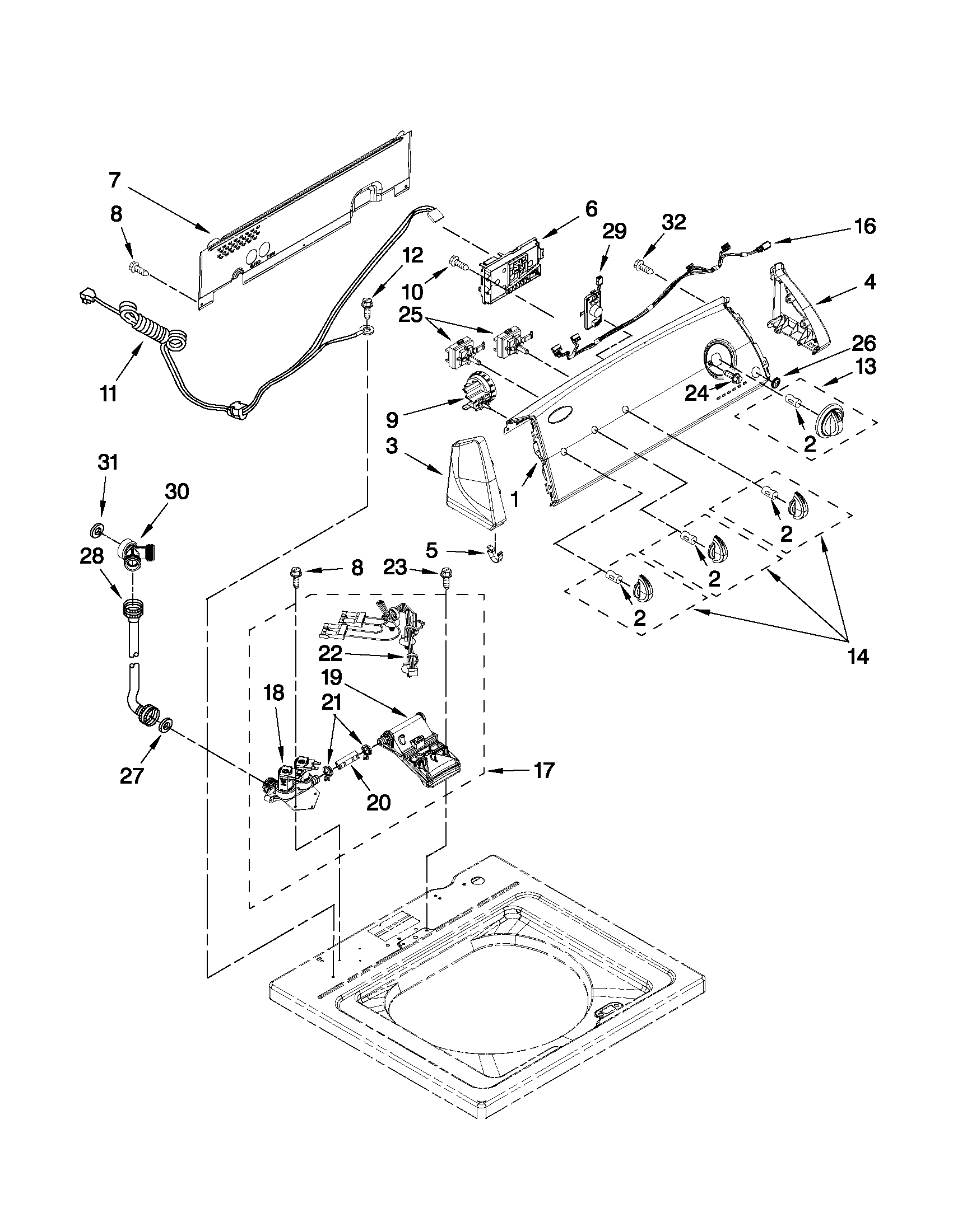 Controls and water inlet parts