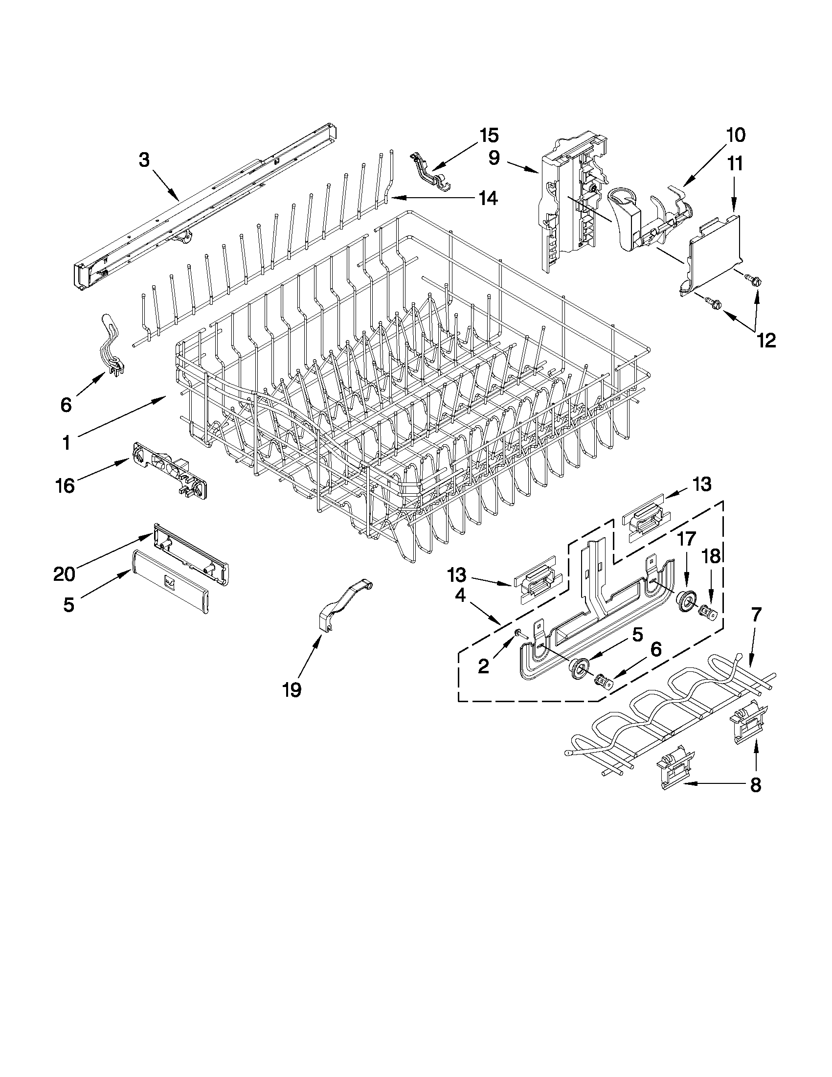 Upper rack and track parts