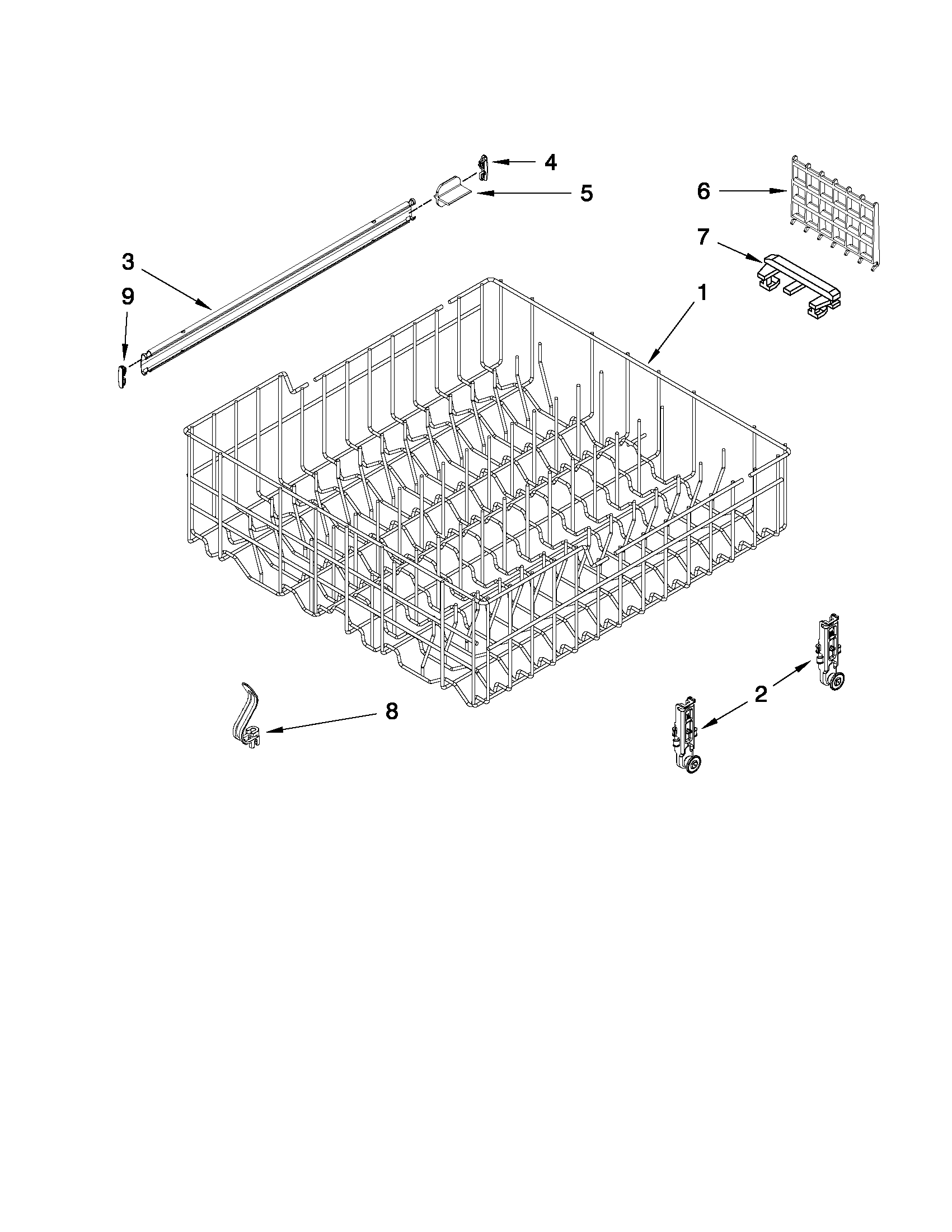Upper rack and track parts