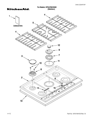 Cooktop, burner and grate parts