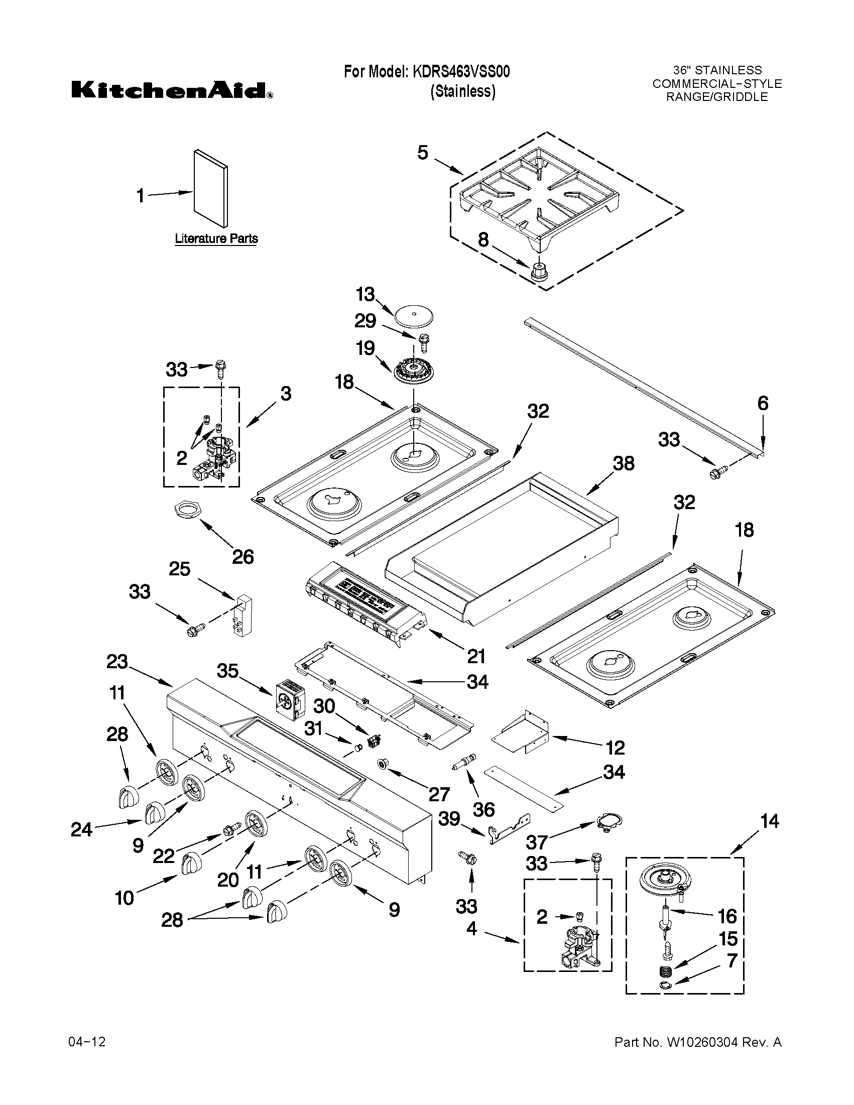 Cooktop, burner and grate parts