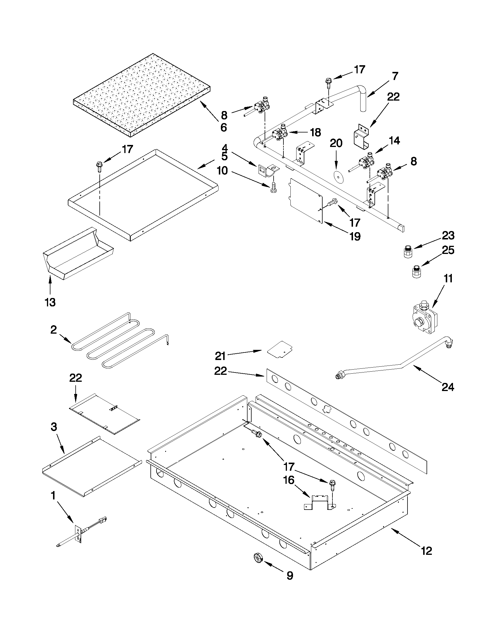 Burner box, gas valves, and switches