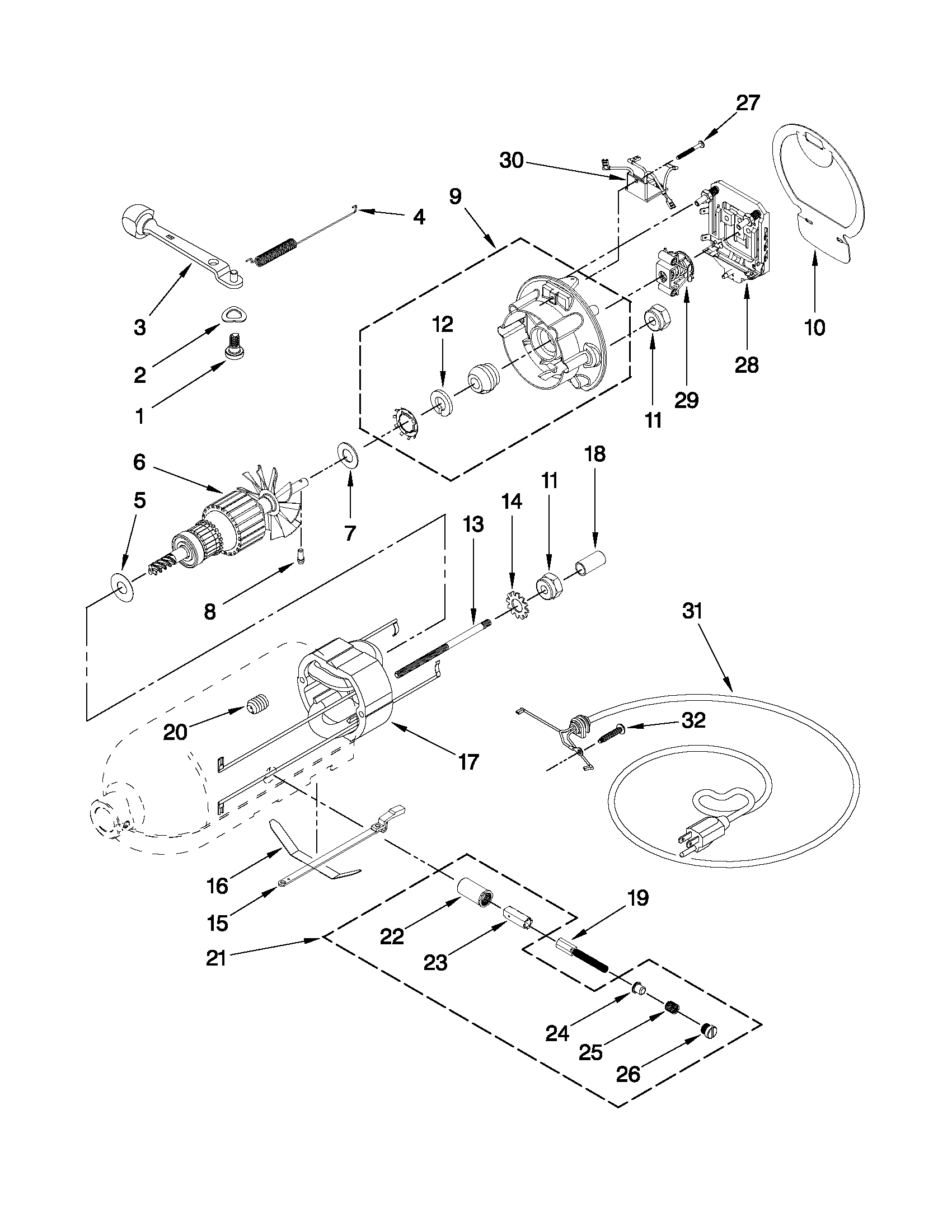 Motor and control parts