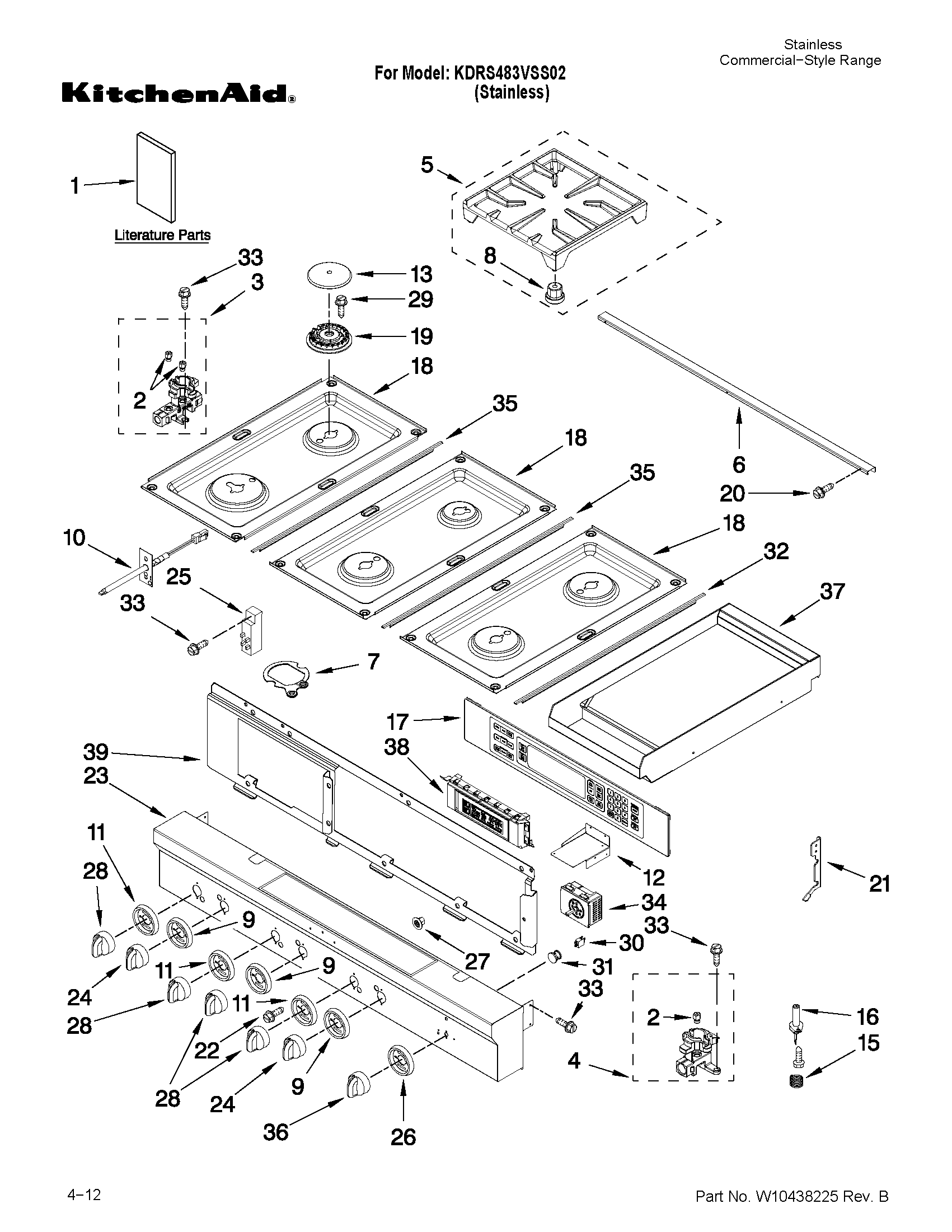 Cooktop, burner and grate parts