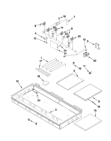 Burner box, gas valves, and switches