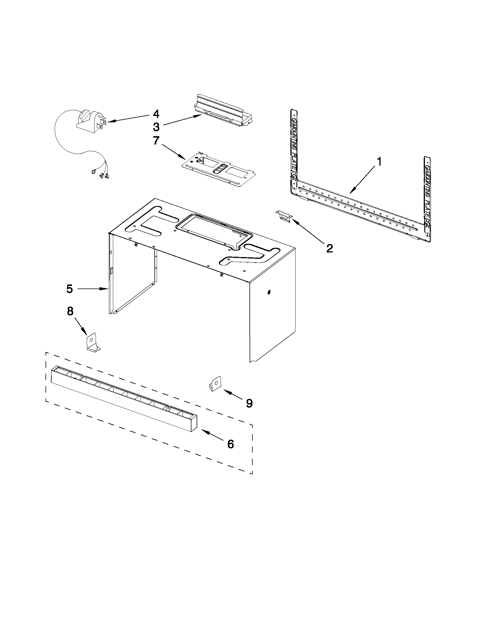Cabinet and installation parts