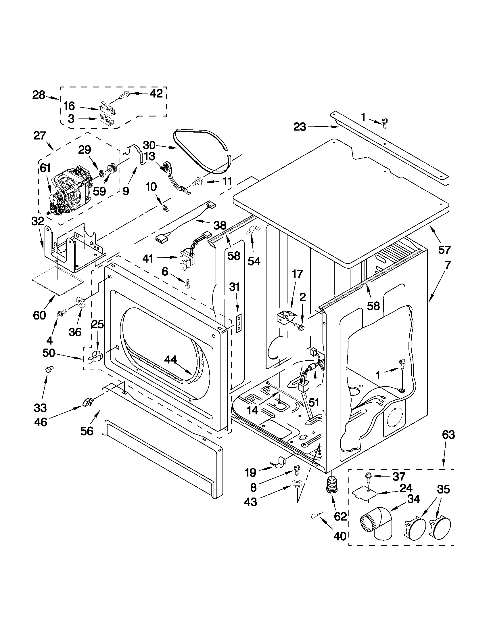 Upper cabinet and front panel parts