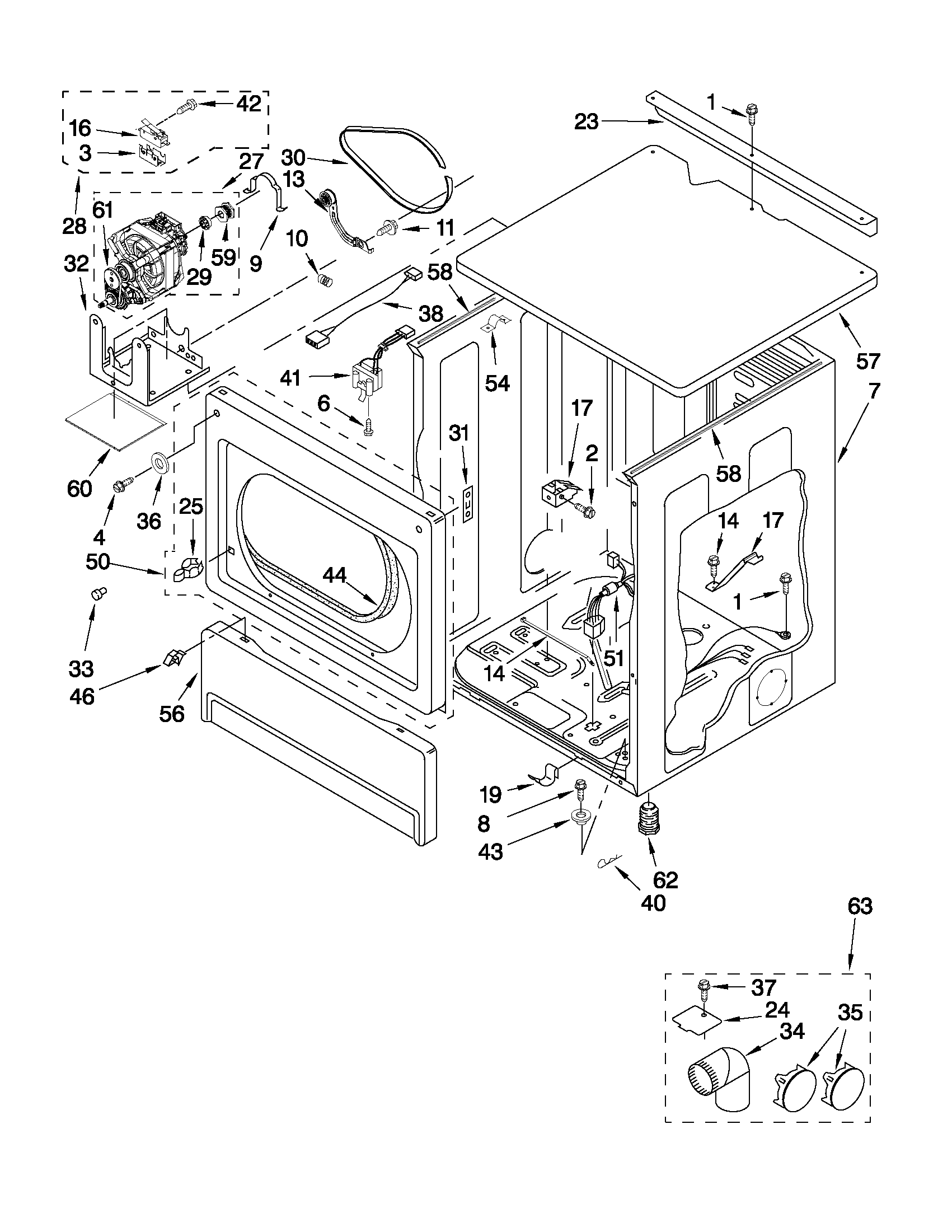 Upper cabinet and front panel parts
