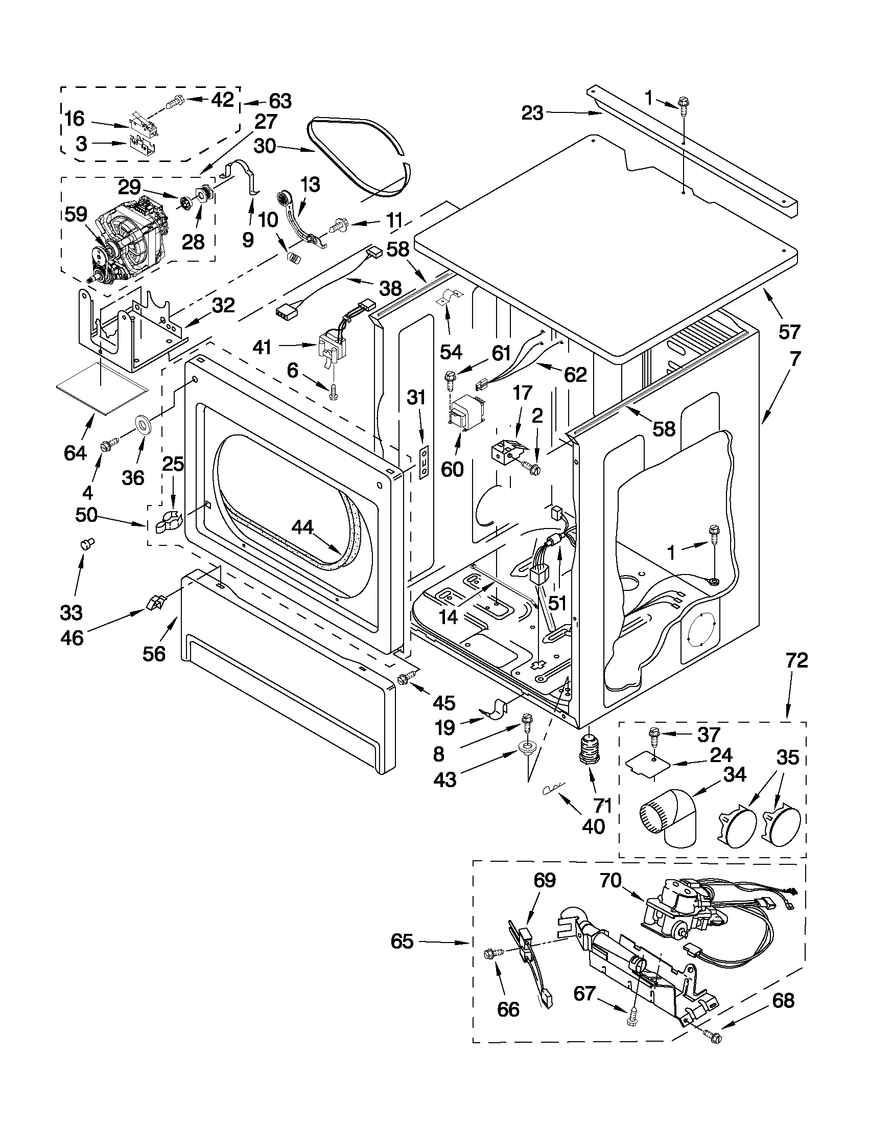 Upper cabinet and front panel parts