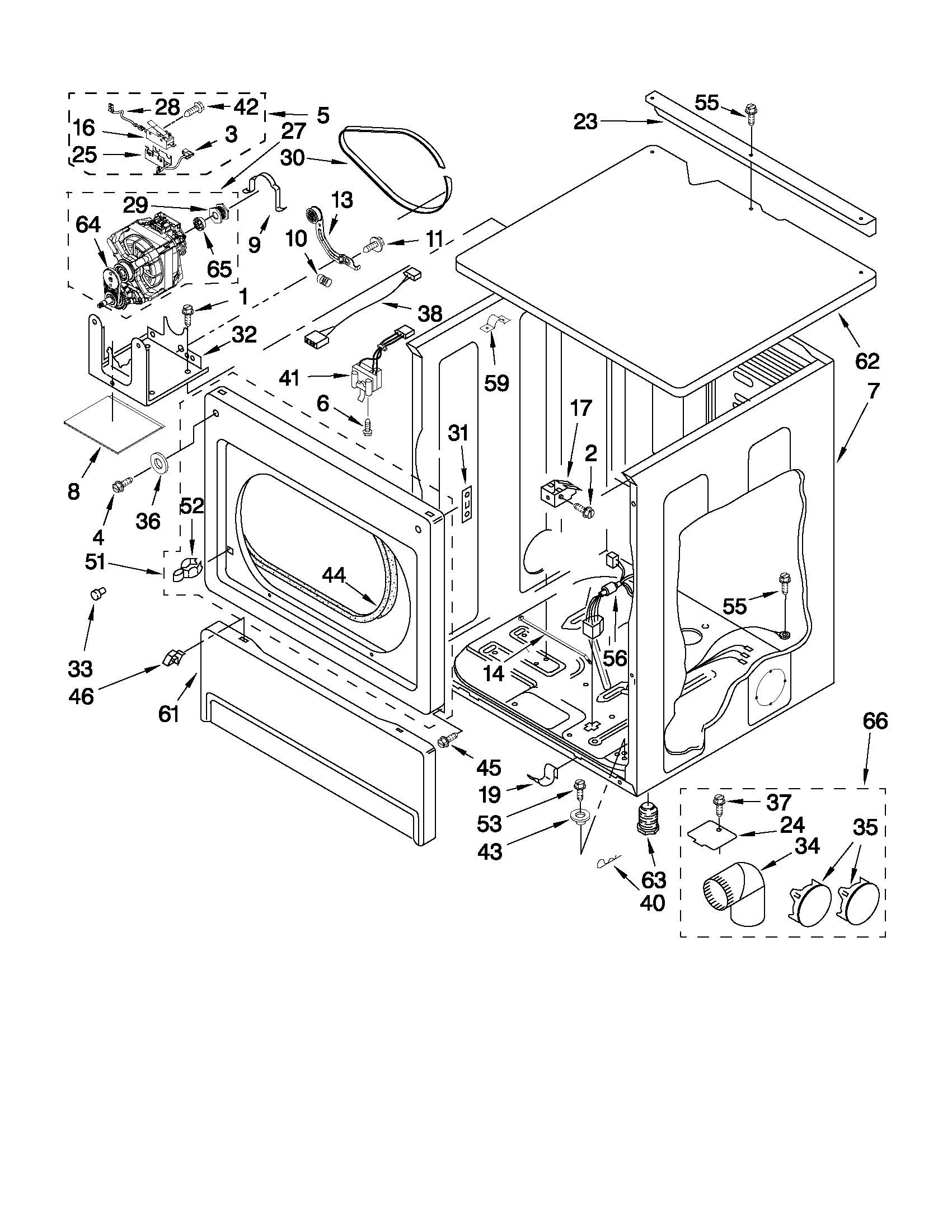 Upper cabinet and front panel parts