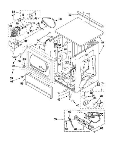 Upper cabinet and front panel parts