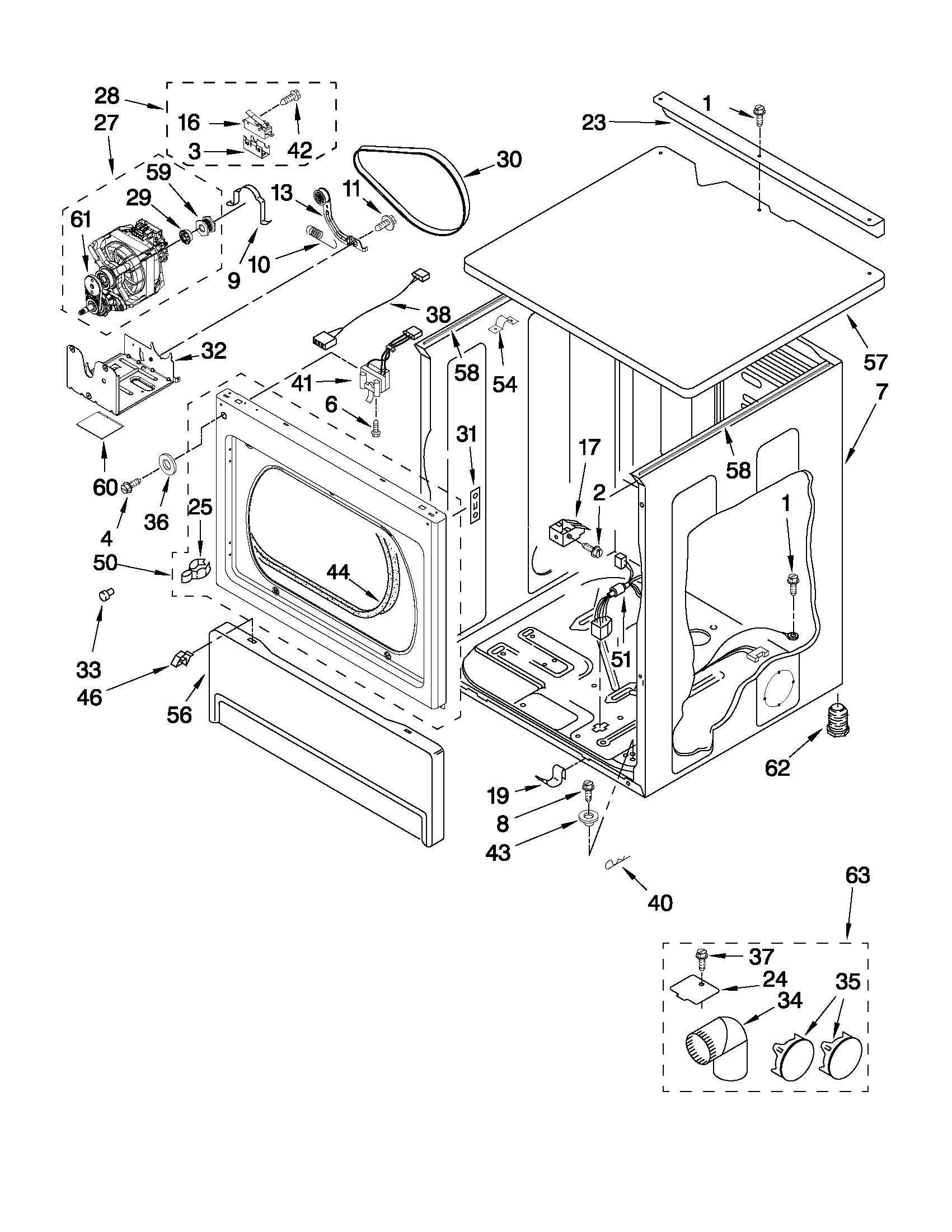 Upper cabinet and front panel parts