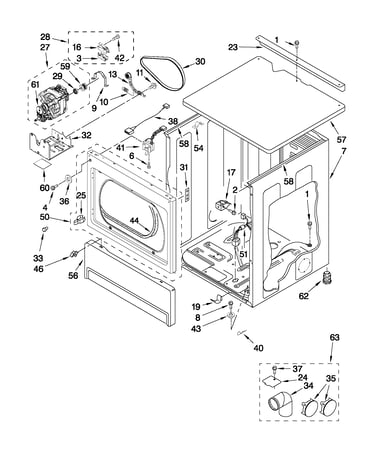 Upper cabinet and front panel parts