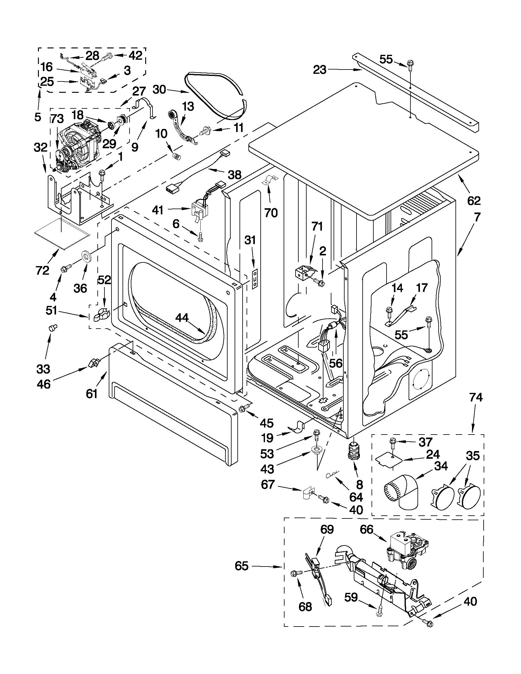 Upper cabinet and front panel parts