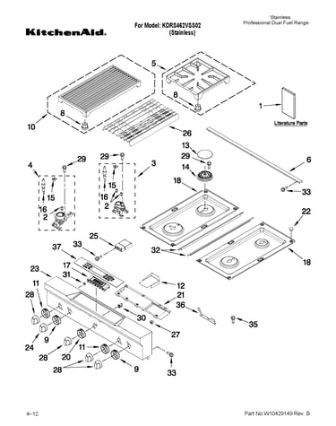 Cooktop, burner and grate parts