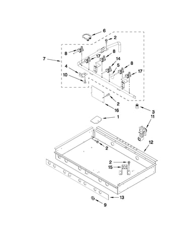 Burner box, gas valves, and switches