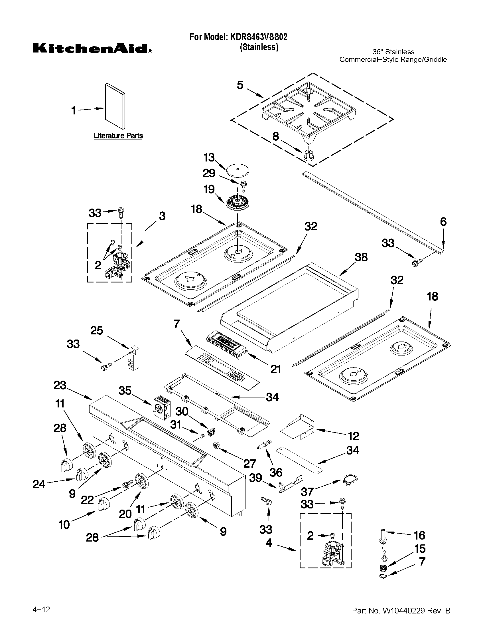 Cooktop, burner and grate parts
