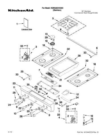 Cooktop, burner and grate parts