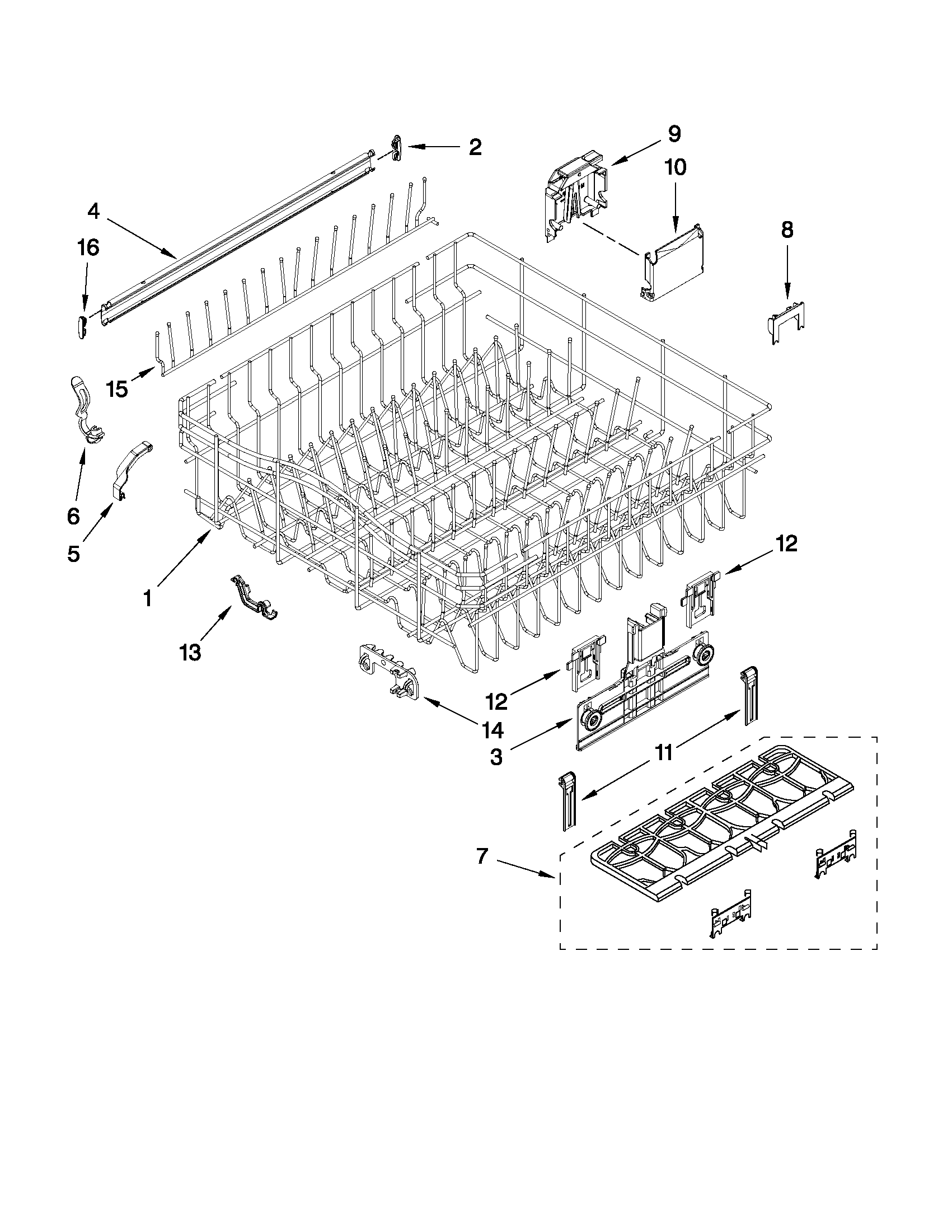 Upper rack and track parts