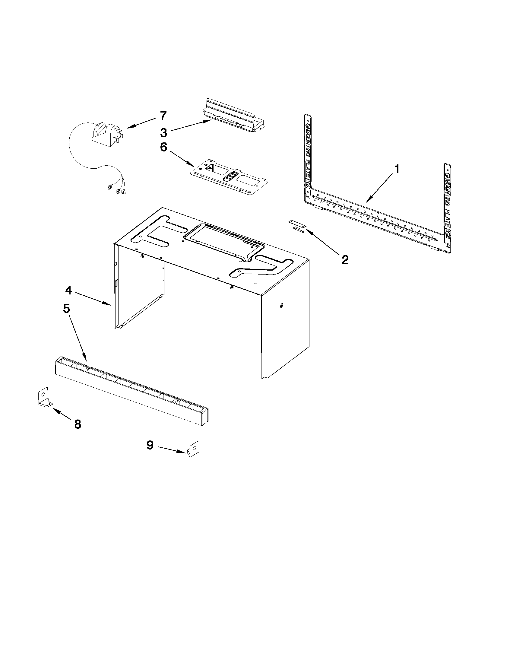 Cabinet and installation parts