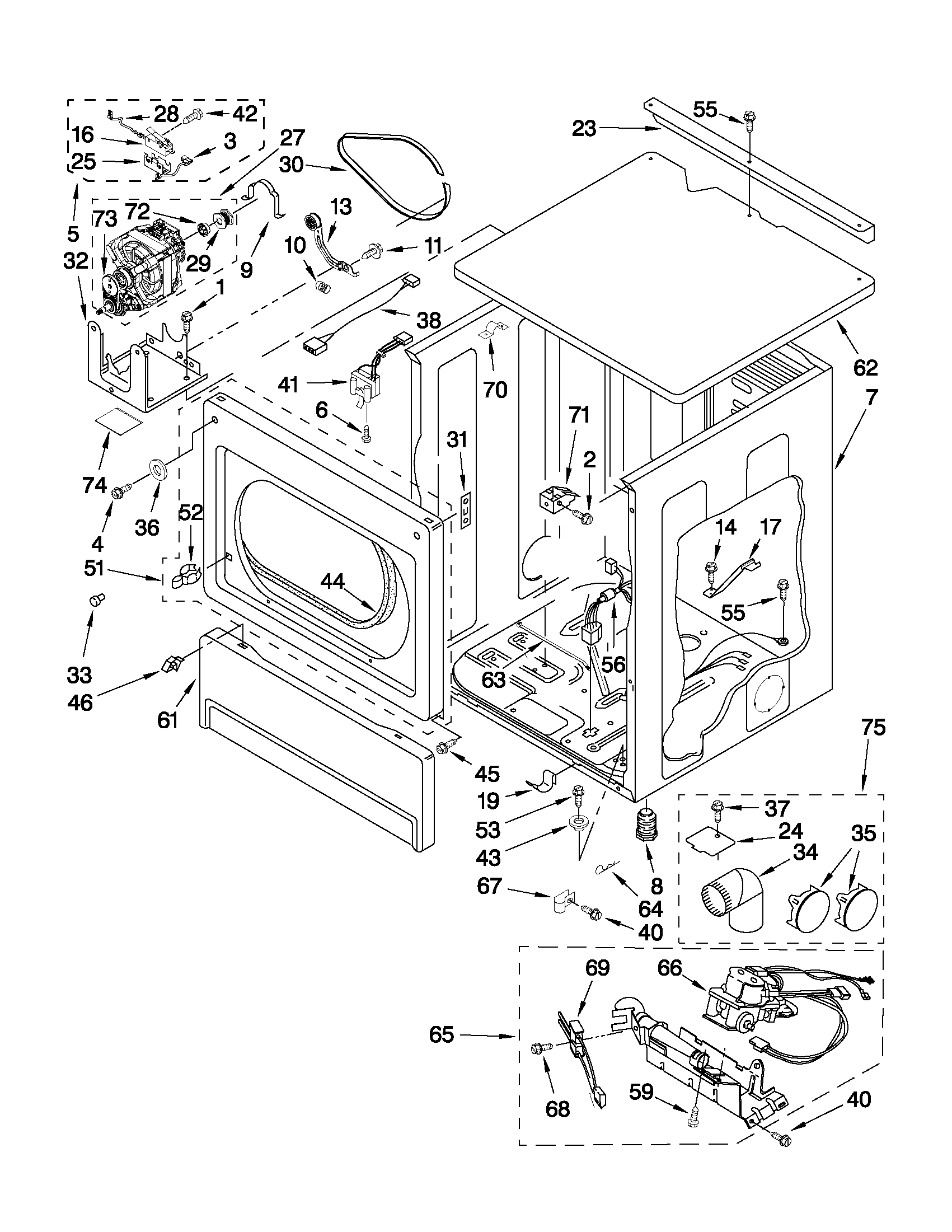 Upper cabinet and front panel parts