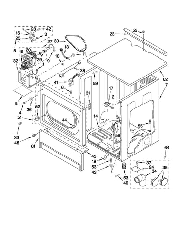 Upper cabinet and front panel parts