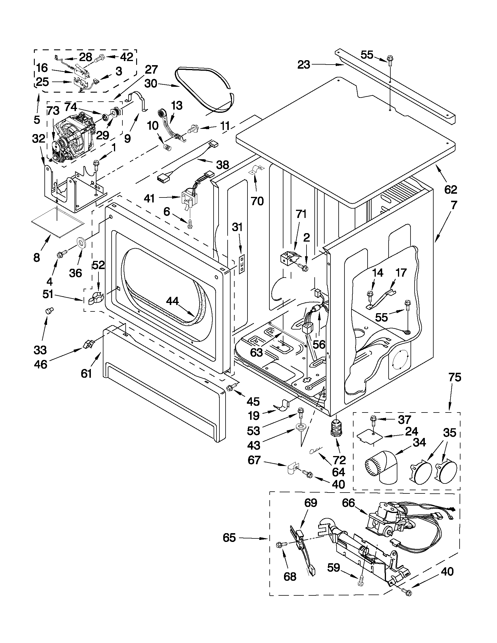 Upper cabinet and front panel parts
