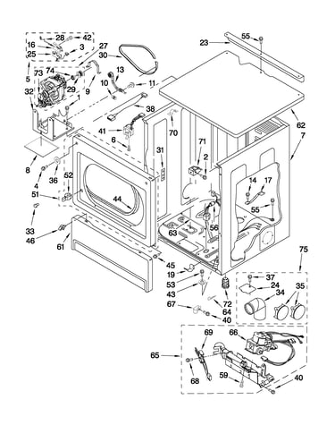 Upper cabinet and front panel parts