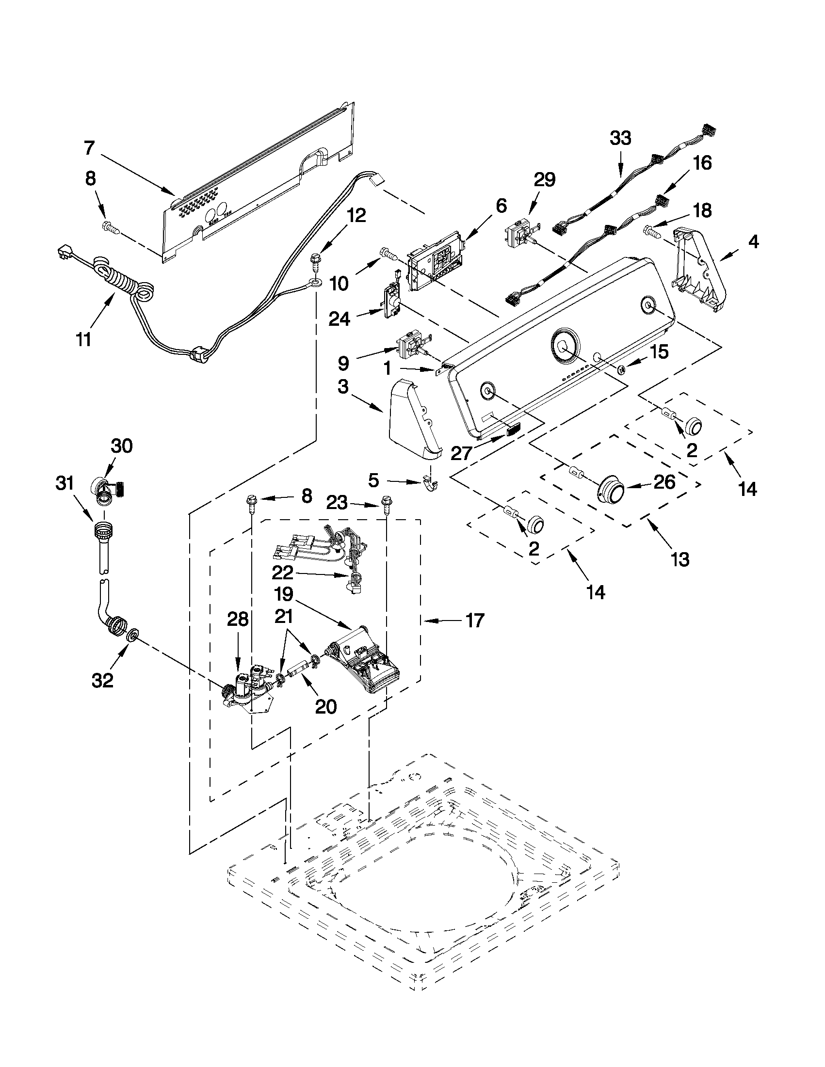 Controls and water inlet parts
