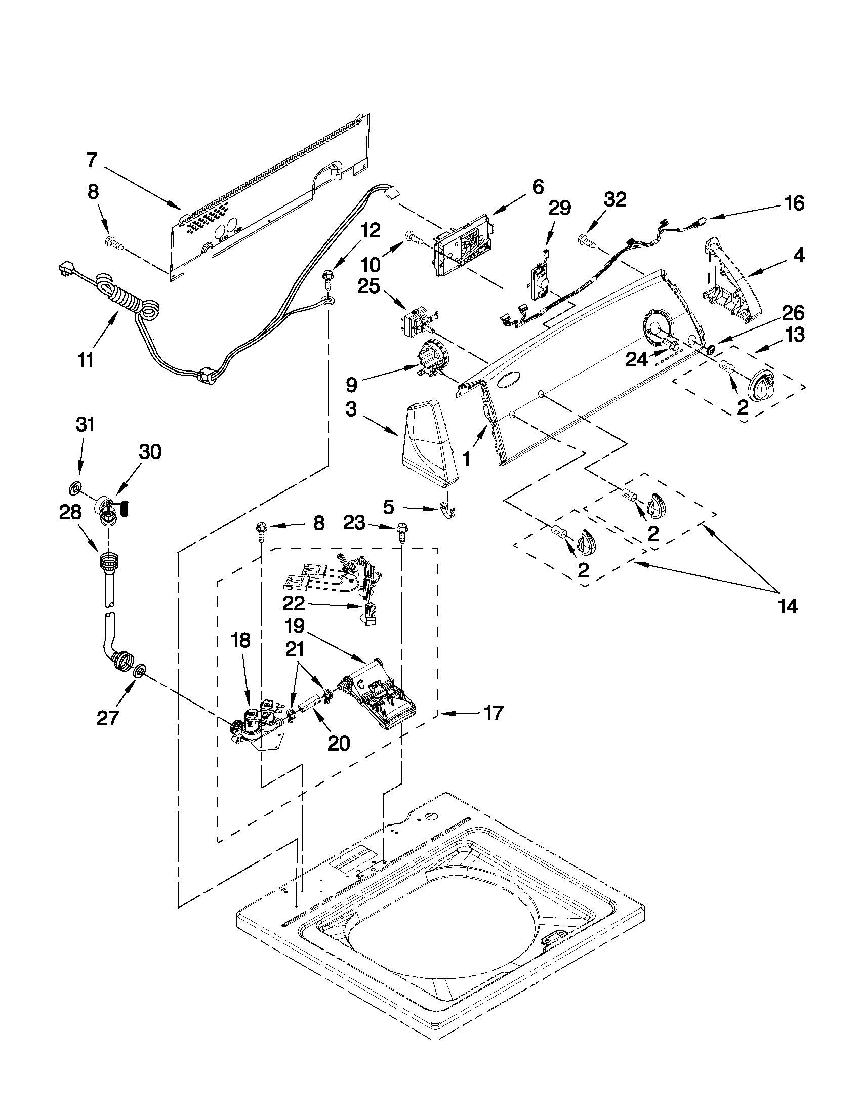 Controls and water inlet parts