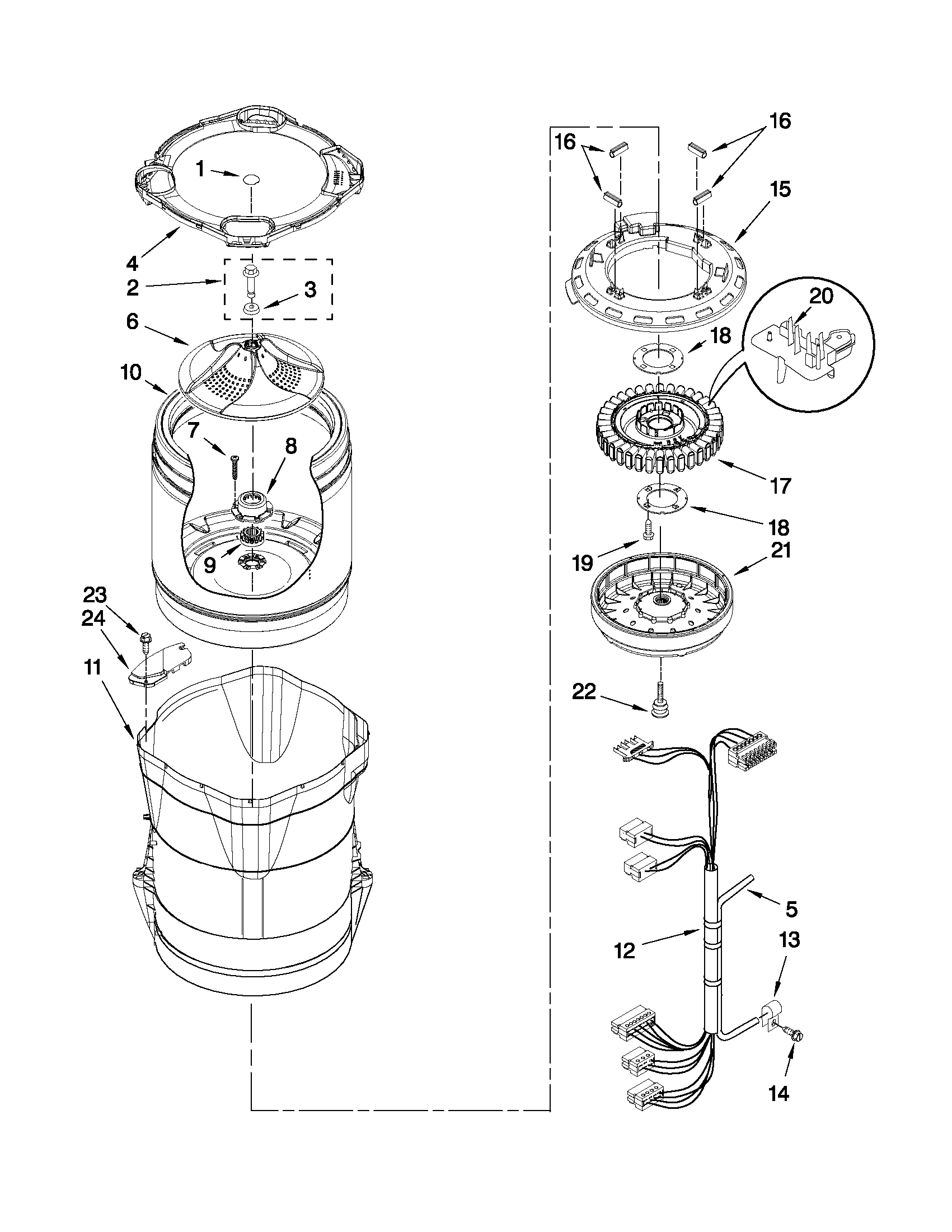 Motor, basket and tub parts