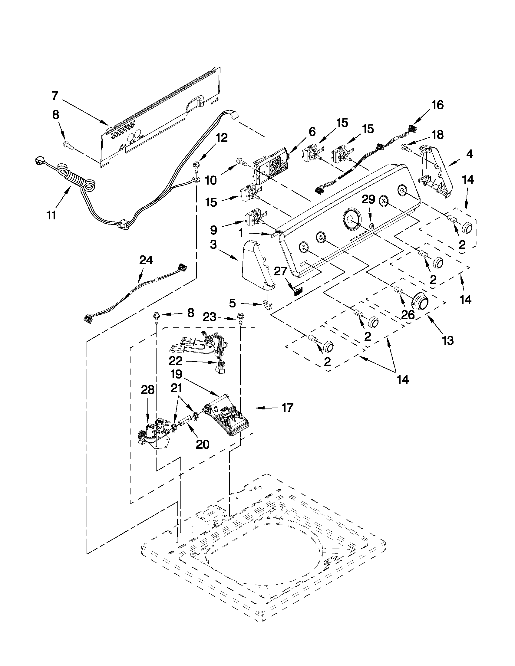 Controls and water inlet parts