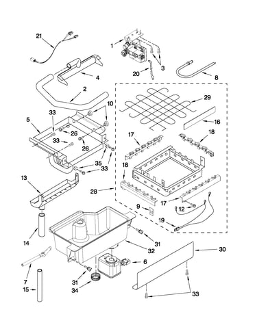 Evaporator, ice cutter grid and water parts