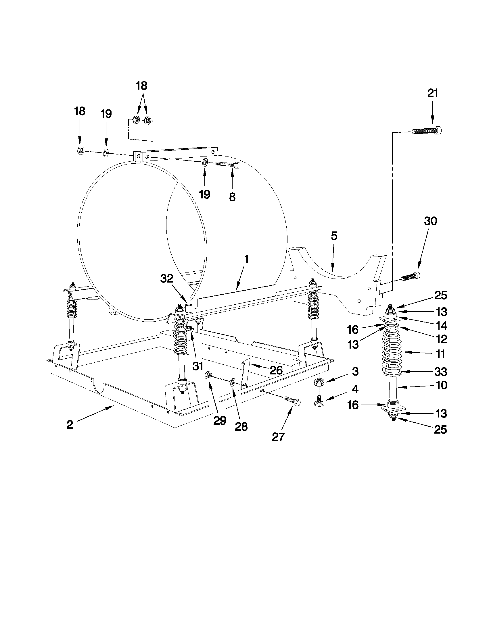 Frame and tub support parts
