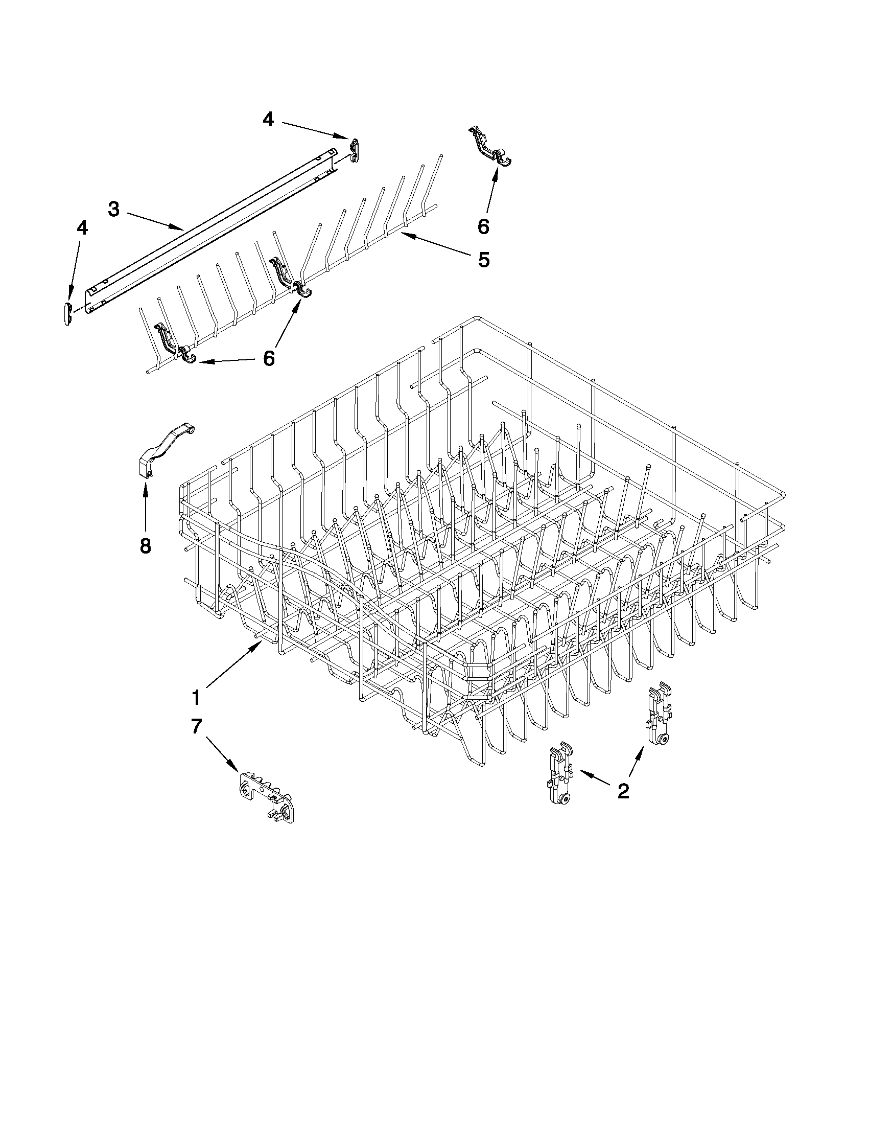 Upper rack and track parts